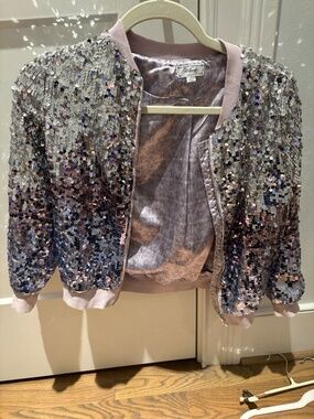 Girls Sequin Bomber Jacket, Light purple/silver, Size M